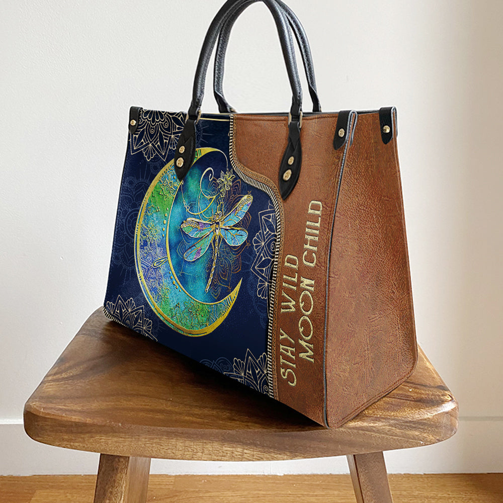 Hippie Dragonfly Stay Wild Moon Child Leather Bag, Women's Pu Leather Bag, Best Mother's Day Gifts