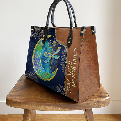 Hippie Dragonfly Stay Wild Moon Child Leather Bag, Women's Pu Leather Bag, Best Mother's Day Gifts