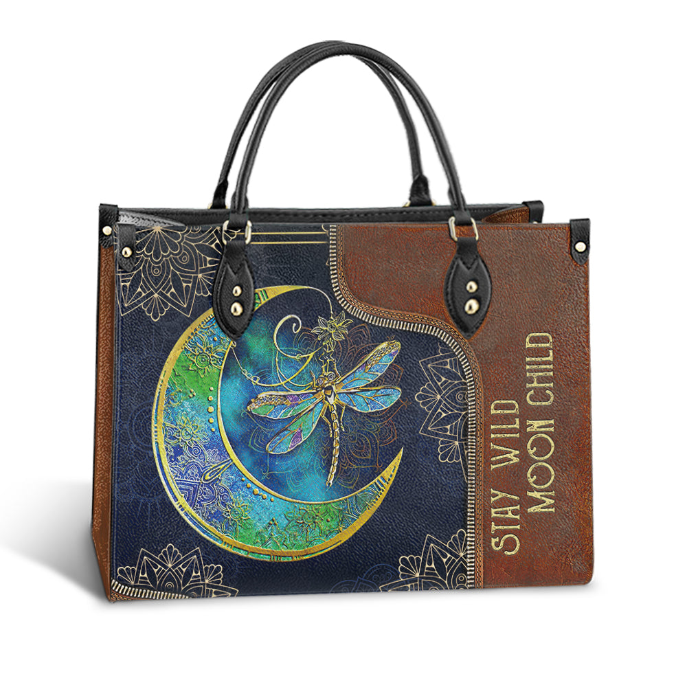 Hippie Dragonfly Stay Wild Moon Child Leather Bag, Women's Pu Leather Bag, Best Mother's Day Gifts