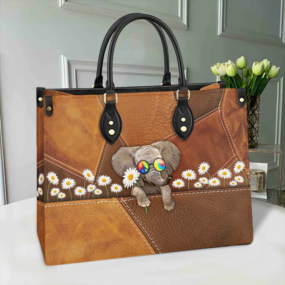 Hippie Elephant Daisy Leather Bag, Women's Pu Leather Bag, Best Mother's Day Gifts