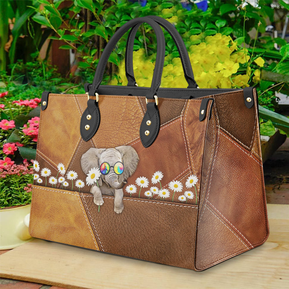 Hippie Elephant Daisy Leather Bag, Women's Pu Leather Bag, Best Mother's Day Gifts