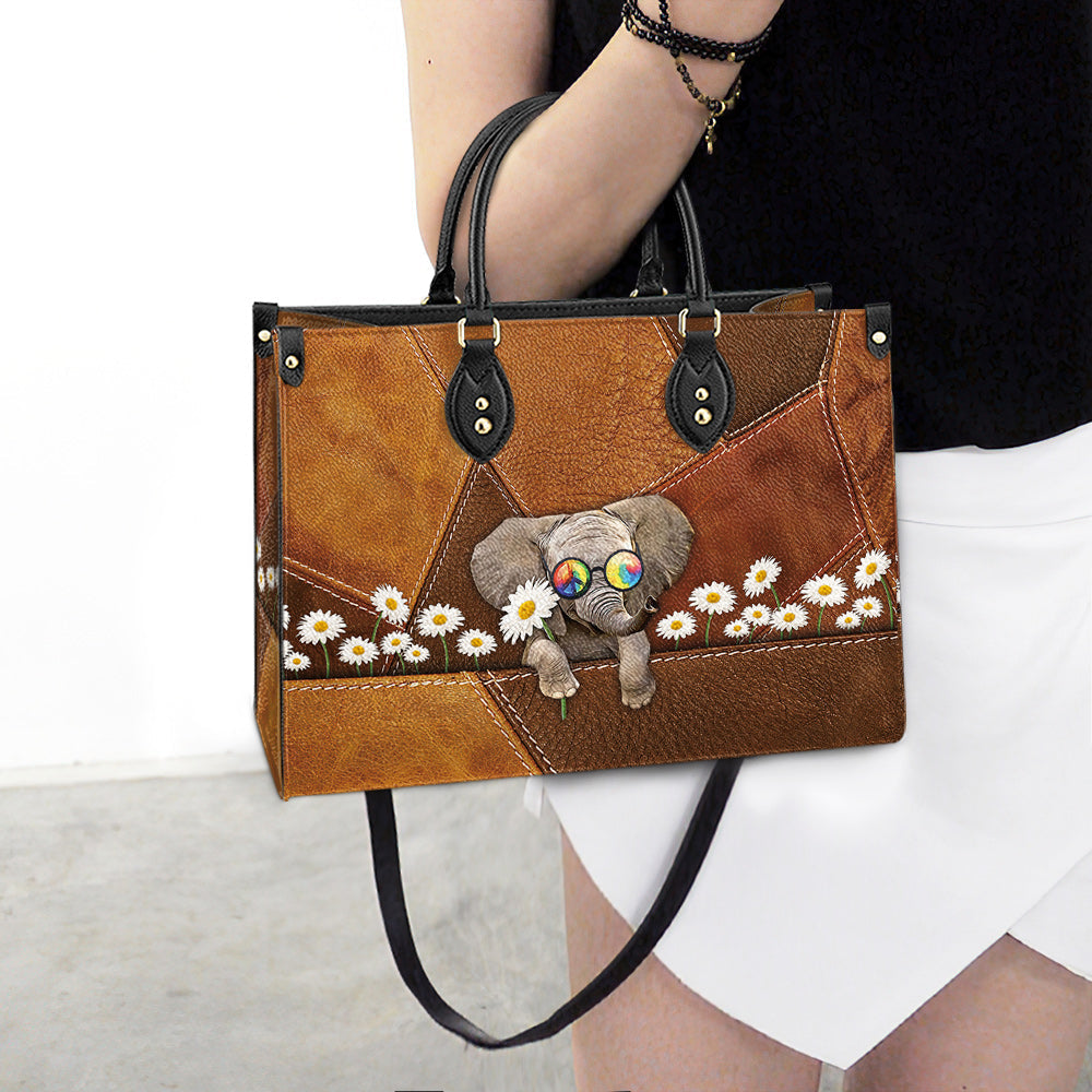 Hippie Elephant Daisy Leather Bag, Women's Pu Leather Bag, Best Mother's Day Gifts
