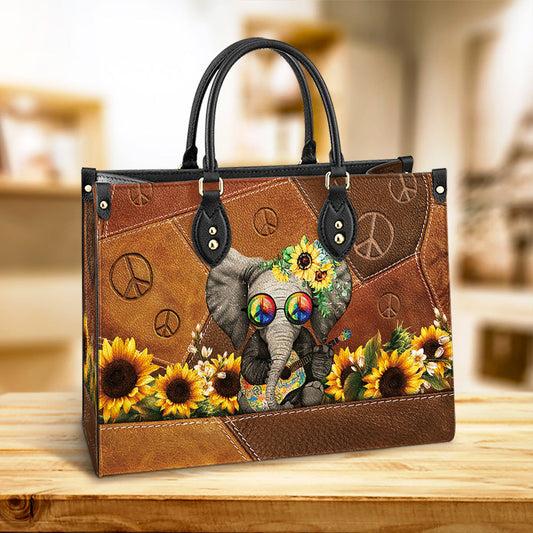 Hippie Elephant Peace Leather Bag, Women's Pu Leather Bag, Best Mother's Day Gifts