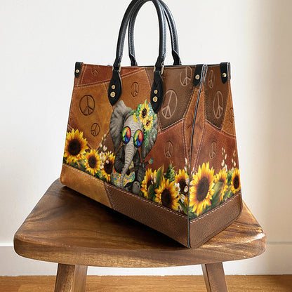 Hippie Elephant Peace Leather Bag, Women's Pu Leather Bag, Best Mother's Day Gifts