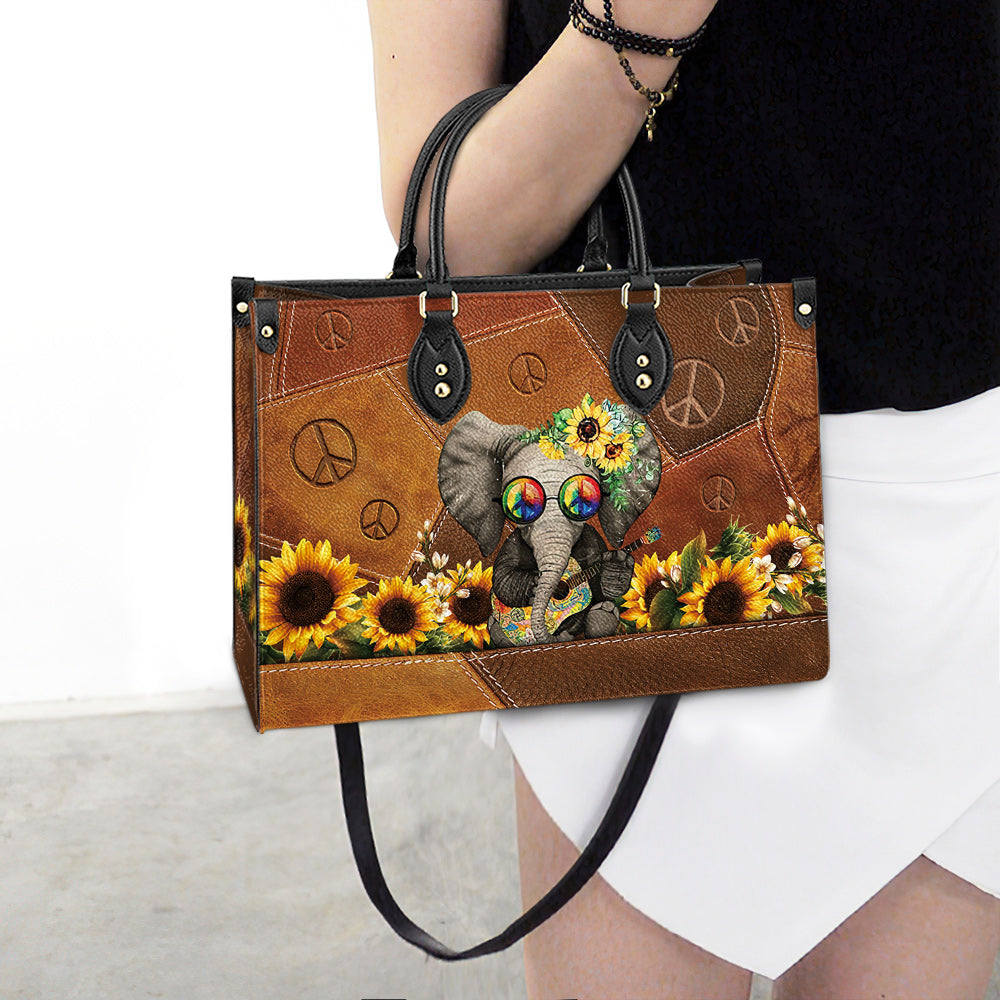 Hippie Elephant Peace Leather Bag, Women's Pu Leather Bag, Best Mother's Day Gifts