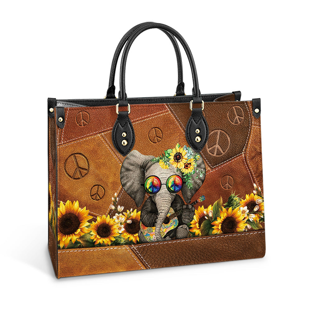 Hippie Elephant Peace Leather Bag, Women's Pu Leather Bag, Best Mother's Day Gifts