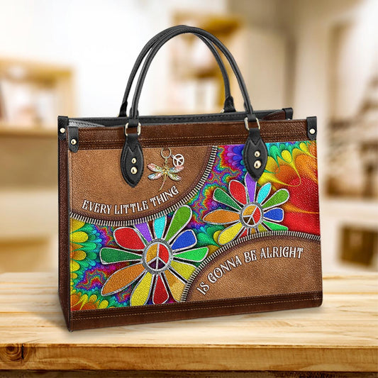 Hippie Everything Is Gonna Be Alright Hippie Flowers Leather Bag, Women's Pu Leather Bag, Best Mother's Day Gifts