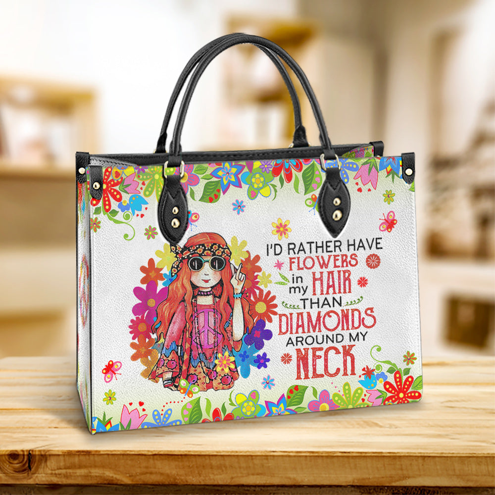 Hippie FLowers In My Hair Leather Bag, Women's Pu Leather Bag, Best Mother's Day Gifts