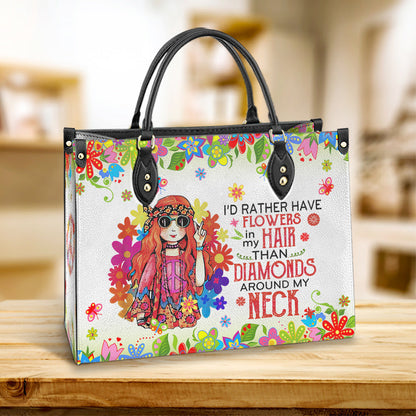 Hippie FLowers In My Hair Leather Bag, Women's Pu Leather Bag, Best Mother's Day Gifts