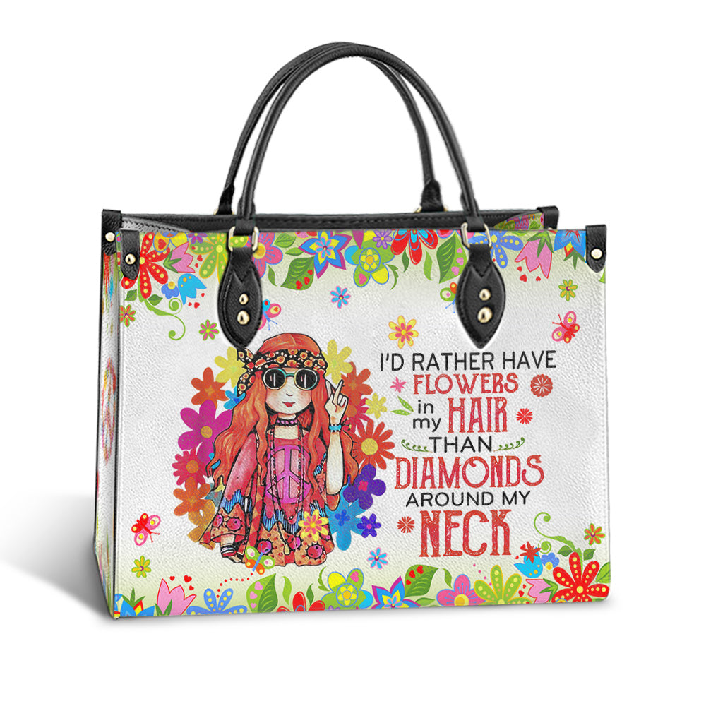 Hippie FLowers In My Hair Leather Bag, Women's Pu Leather Bag, Best Mother's Day Gifts