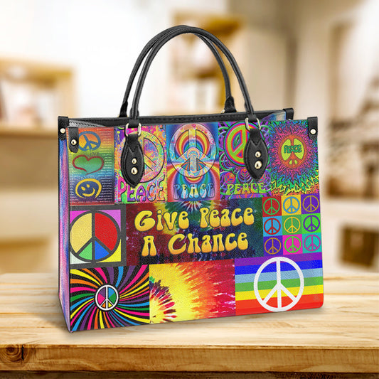 Hippie Give Peace A Chance 1 Leather Bag, Women's Pu Leather Bag, Best Mother's Day Gifts
