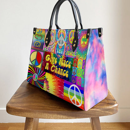 Hippie Give Peace A Chance 1 Leather Bag, Women's Pu Leather Bag, Best Mother's Day Gifts
