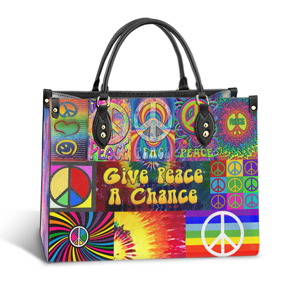 Hippie Give Peace A Chance 1 Leather Bag, Women's Pu Leather Bag, Best Mother's Day Gifts
