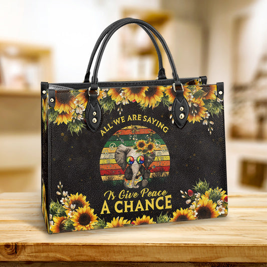 Hippie Give Peace A Chance 2 Leather Bag, Women's Pu Leather Bag, Best Mother's Day Gifts
