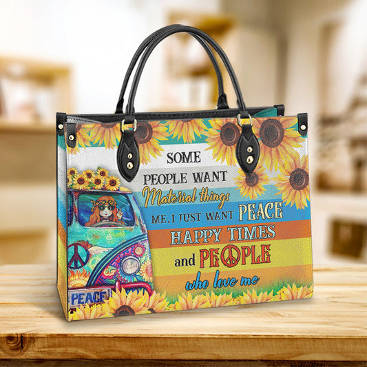 Hippie I Just Want Peace Happy Leather Bag, Women's Pu Leather Bag, Best Mother's Day Gifts