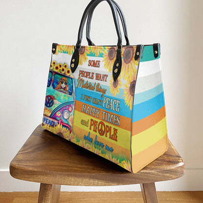 Hippie I Just Want Peace Happy Leather Bag, Women's Pu Leather Bag, Best Mother's Day Gifts