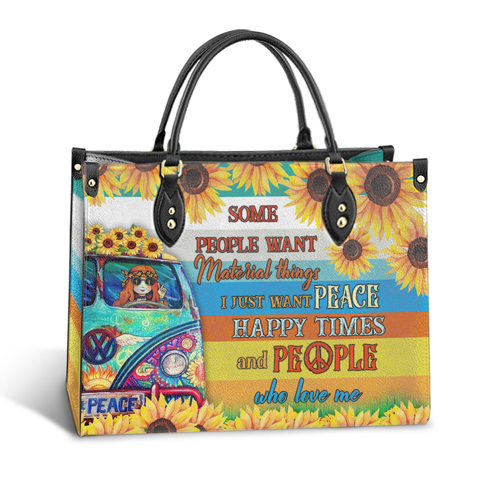 Hippie I Just Want Peace Happy Leather Bag, Women's Pu Leather Bag, Best Mother's Day Gifts
