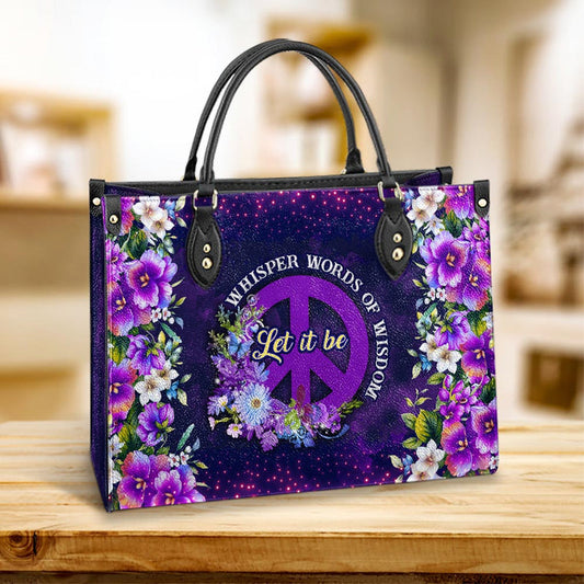 Hippie Let It Be Purple Peace Sign Leather Bag, Women's Pu Leather Bag, Best Mother's Day Gifts