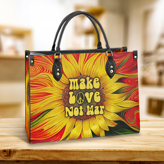 Hippie Make Love Not War Leather Bag, Women's Pu Leather Bag, Best Mother's Day Gifts