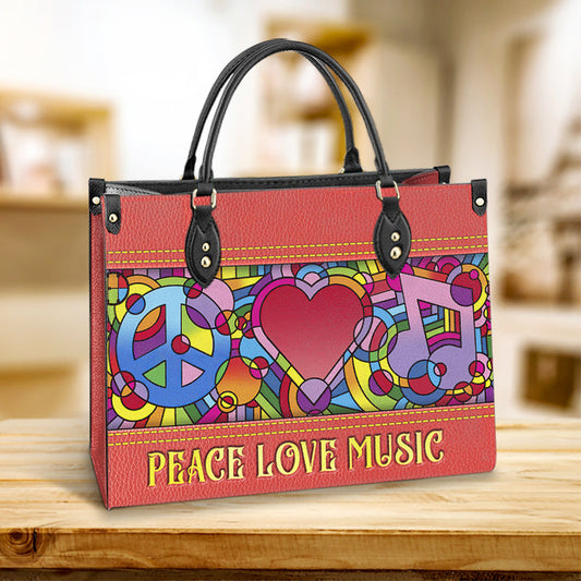 Hippie Peace Love Music Leather Bag, Women's Pu Leather Bag, Best Mother's Day Gifts
