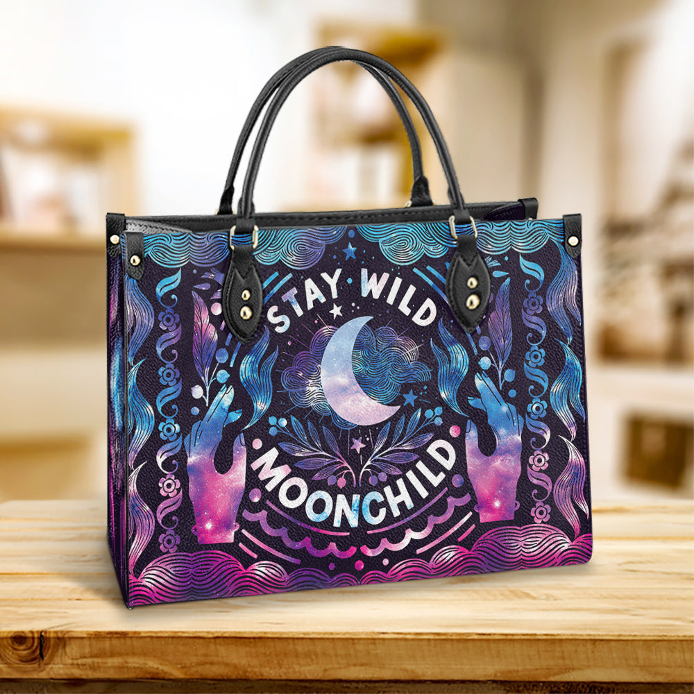Hippie Stay Wild Moon Child Leather Bag, Women's Pu Leather Bag, Best Mother's Day Gifts