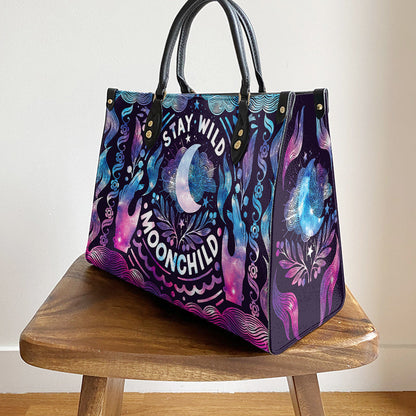 Hippie Stay Wild Moon Child Leather Bag, Women's Pu Leather Bag, Best Mother's Day Gifts