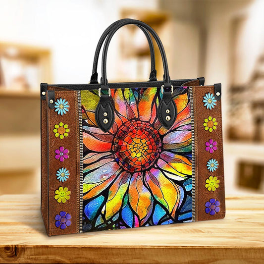 Hippie Sunflower Colorful 2 Leather Bag, Women's Pu Leather Bag, Best Mother's Day Gifts
