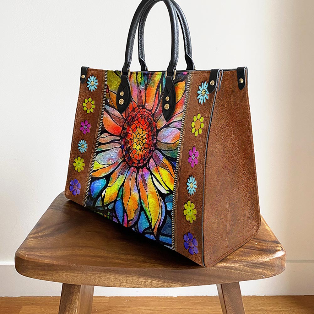 Hippie Sunflower Colorful 2 Leather Bag, Women's Pu Leather Bag, Best Mother's Day Gifts