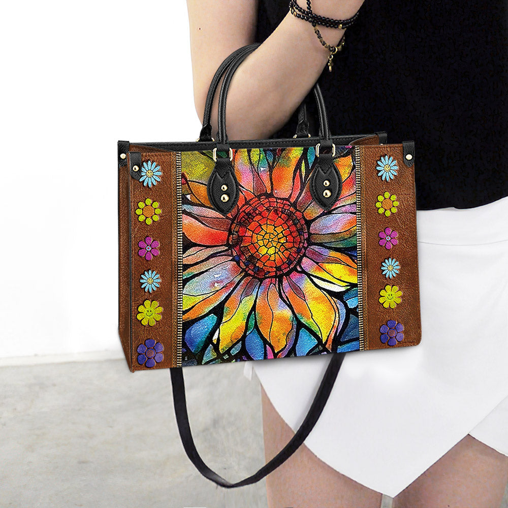 Hippie Sunflower Colorful 2 Leather Bag, Women's Pu Leather Bag, Best Mother's Day Gifts