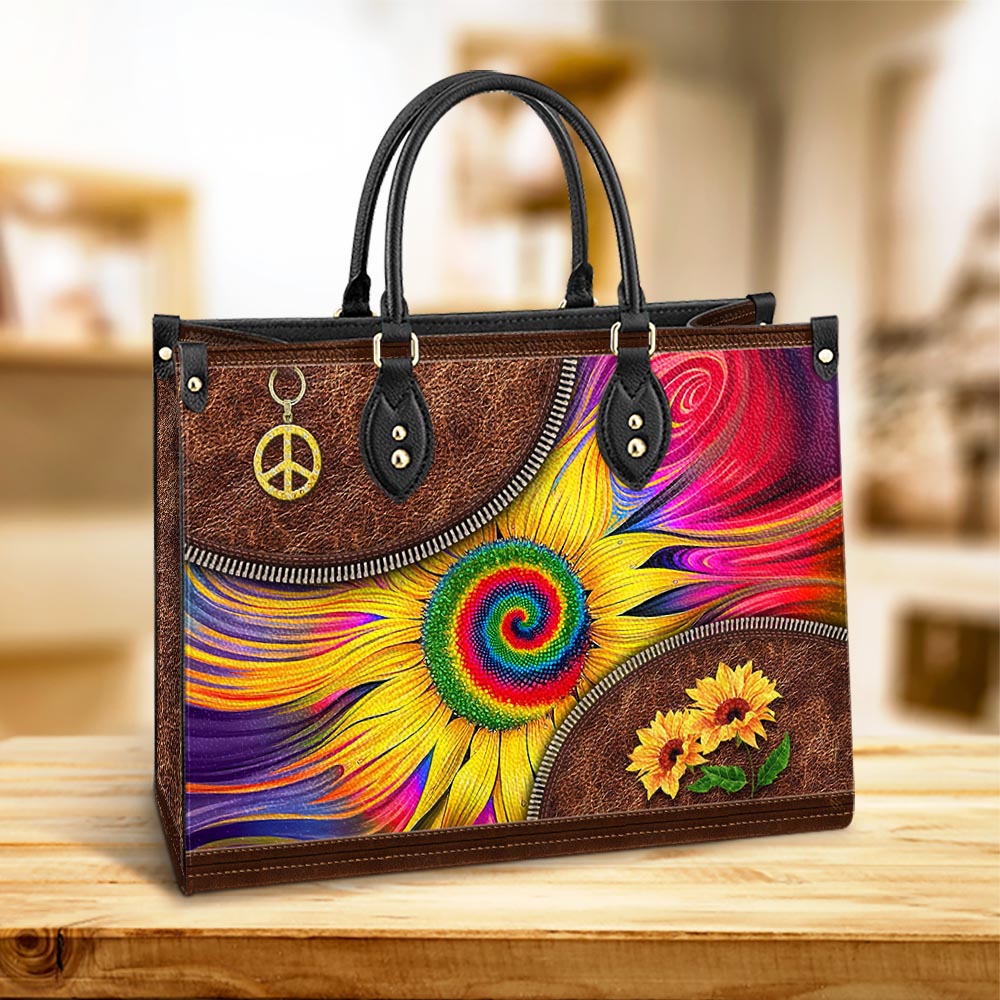 Hippie Sunflower Colorful Leather Bag, Women's Pu Leather Bag, Best Mother's Day Gifts