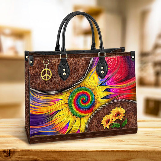 Hippie Sunflower Colorful Leather Bag, Women's Pu Leather Bag, Best Mother's Day Gifts