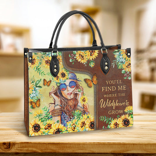 Hippie Where The Wildflowers Grow 1 Leather Bag, Women's Pu Leather Bag, Best Mother's Day Gifts