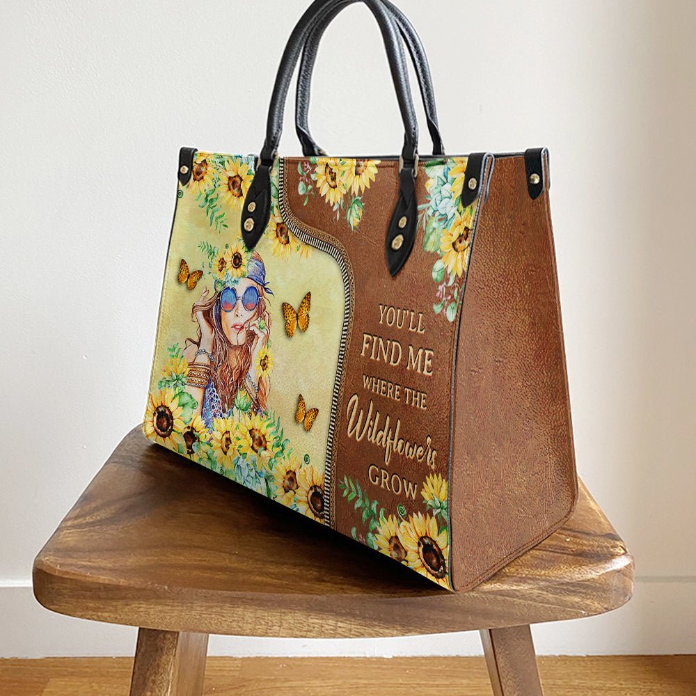 Hippie Where The Wildflowers Grow 1 Leather Bag, Women's Pu Leather Bag, Best Mother's Day Gifts
