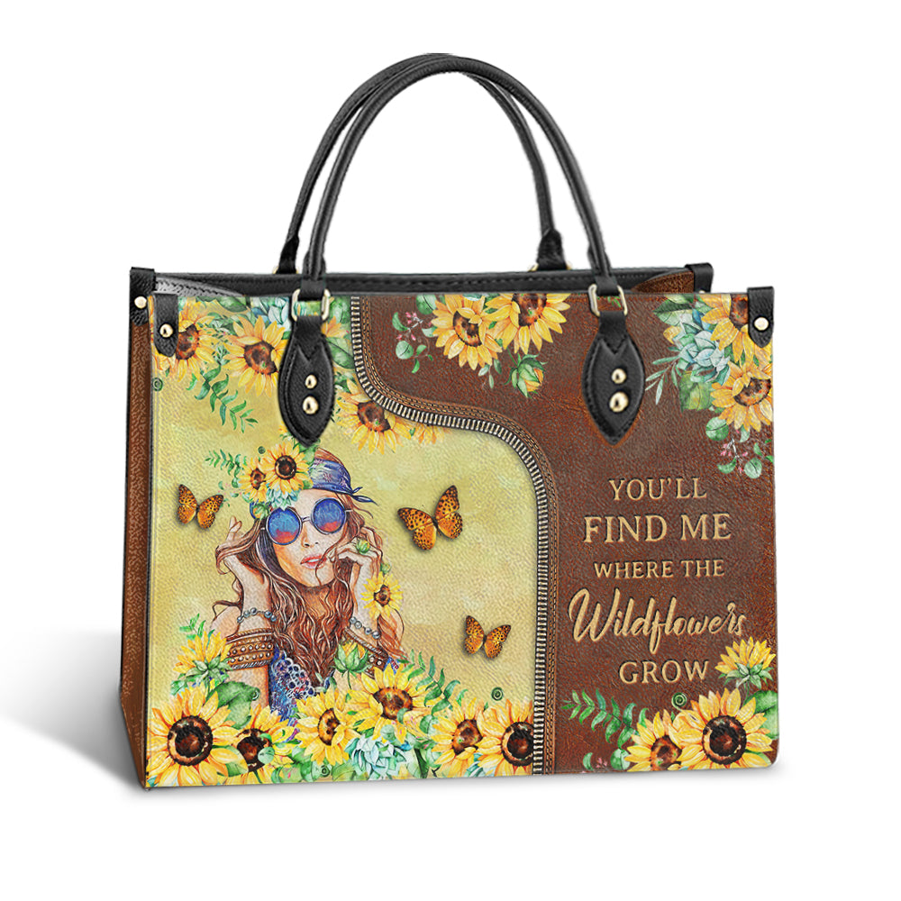 Hippie Where The Wildflowers Grow 1 Leather Bag, Women's Pu Leather Bag, Best Mother's Day Gifts