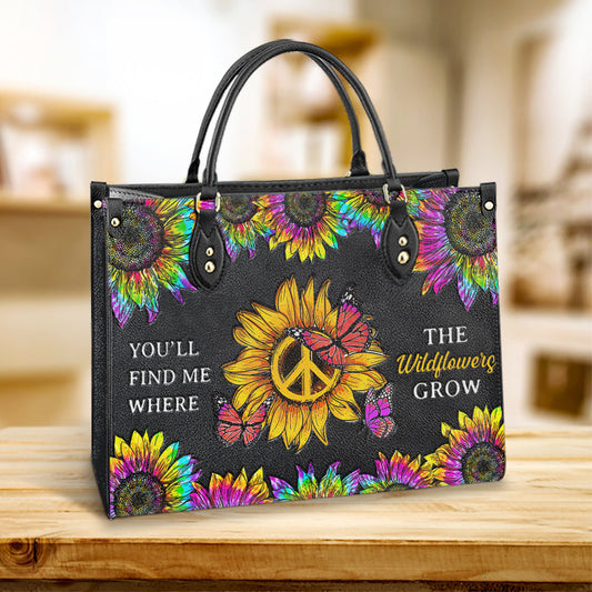 Hippie Where The Wildflowers Grow Leather Bag, Women's Pu Leather Bag, Best Mother's Day Gifts