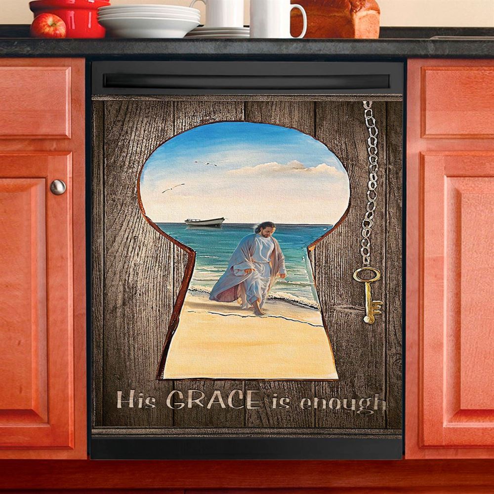 His Grace Is Enough Dishwasher Cover, Jesus Walks On The Beach Dishwasher Stickers, Jesus Kitchen Decor