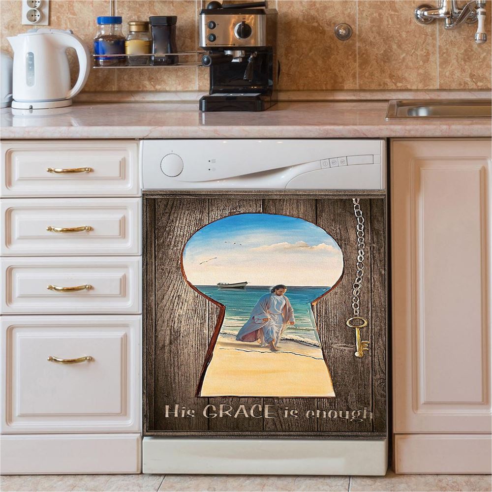 His Grace Is Enough Dishwasher Cover, Jesus Walks On The Beach Dishwasher Stickers, Jesus Kitchen Decor