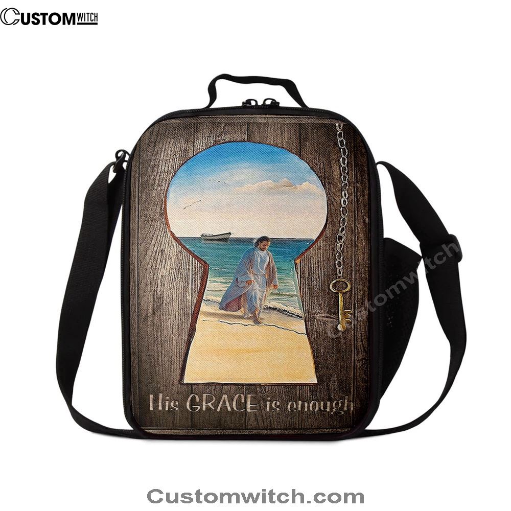 His Grace Is Enough Lunch Bag, Jesus Walks On The Beach Lunch Bag, Christian Lunch Bag, Religious Lunch Box For School, Picnic
