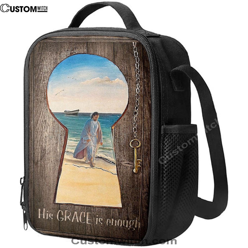 His Grace Is Enough Lunch Bag, Jesus Walks On The Beach Lunch Bag, Christian Lunch Bag, Religious Lunch Box For School, Picnic