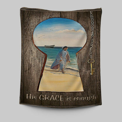 His Grace Is Enough Tapestry Wall Art - Jesus Walks On The Beach Tapestry - Jesus Tapestry Pictures - Christian Tapestries Wall Art