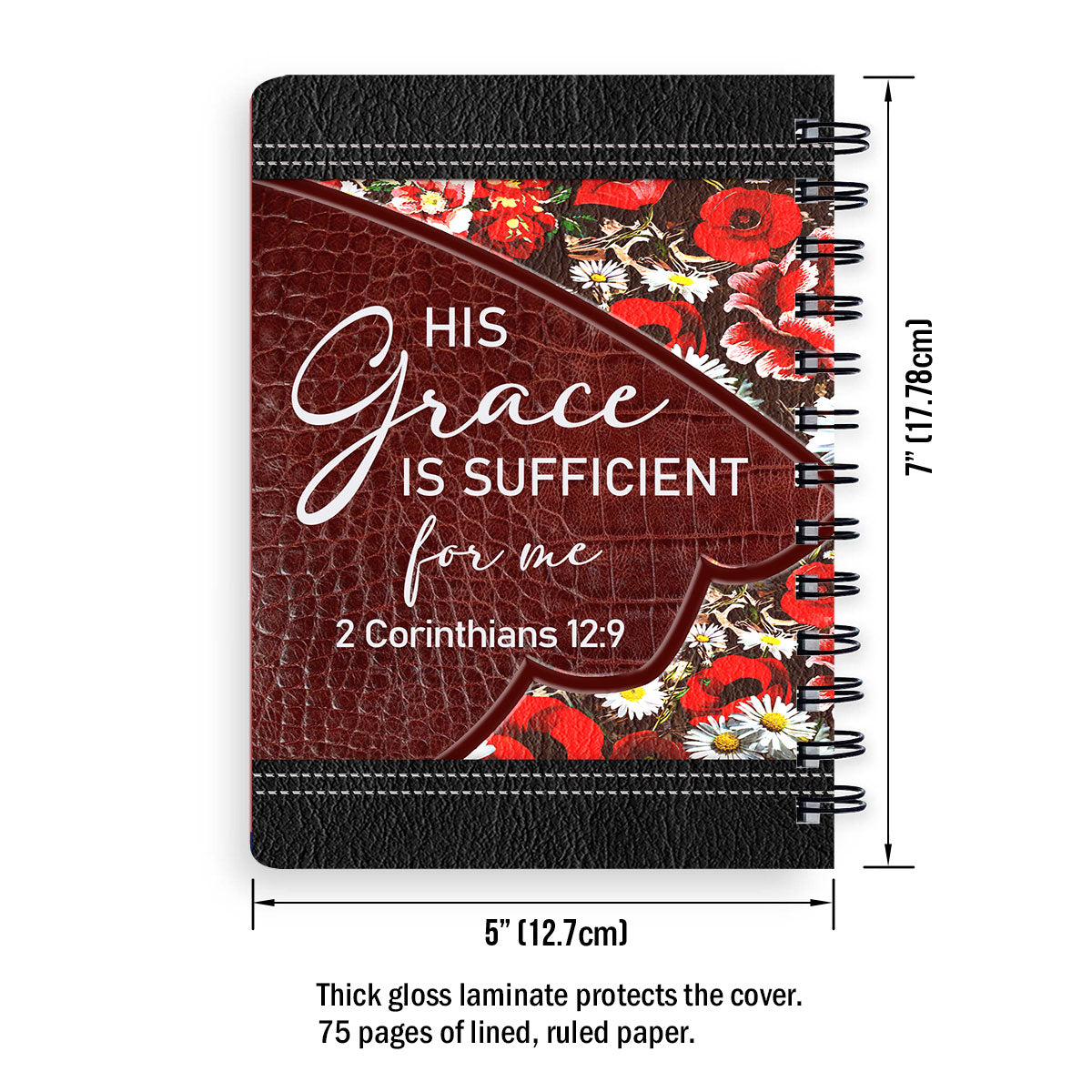 His Grace Is Sufficient For Me Personalized Flower Spiral Journal, Spiritual Gift Faith For Christians