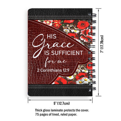 His Grace Is Sufficient For Me Personalized Flower Spiral Journal, Spiritual Gift Faith For Christians