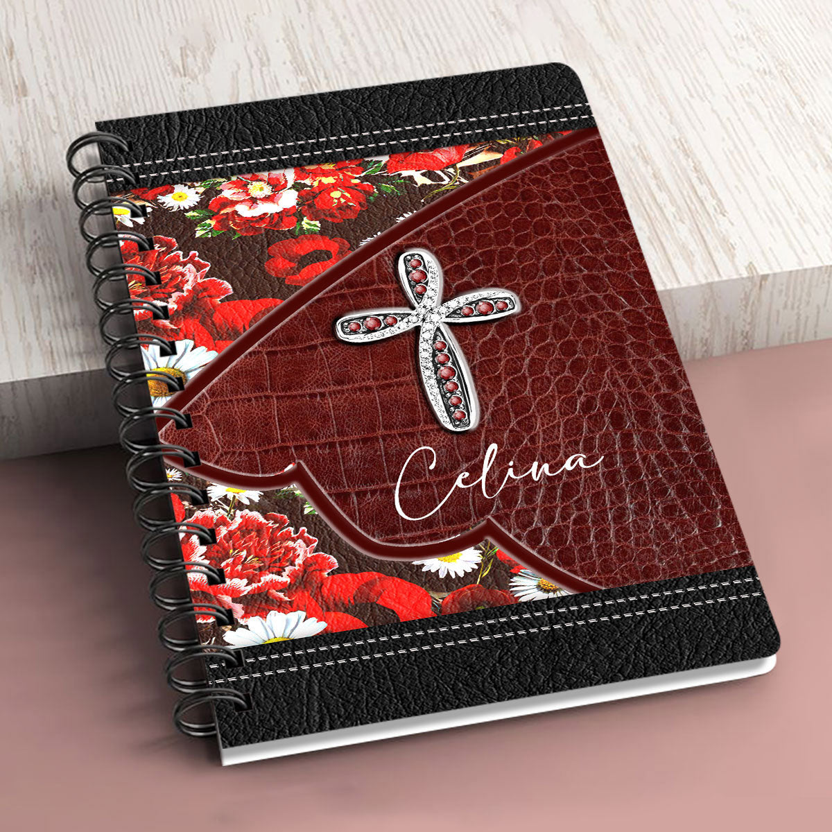 His Grace Is Sufficient For Me Personalized Flower Spiral Journal, Spiritual Gift Faith For Christians