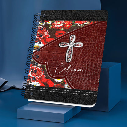 His Grace Is Sufficient For Me Personalized Flower Spiral Journal, Spiritual Gift Faith For Christians