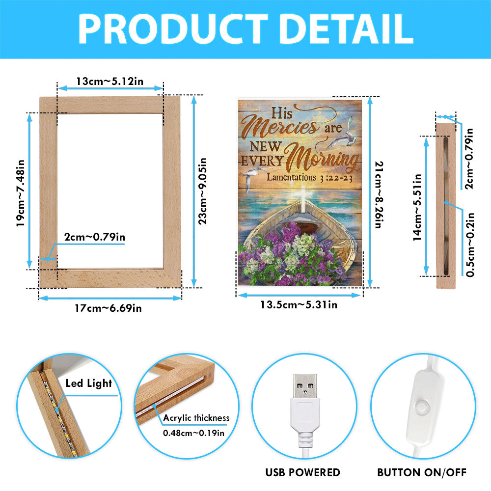 His Mercies Are New Every Morning Boat Flower Cross Frame Lamp Art - Christian Art Decor - Religious Gifts Night Light