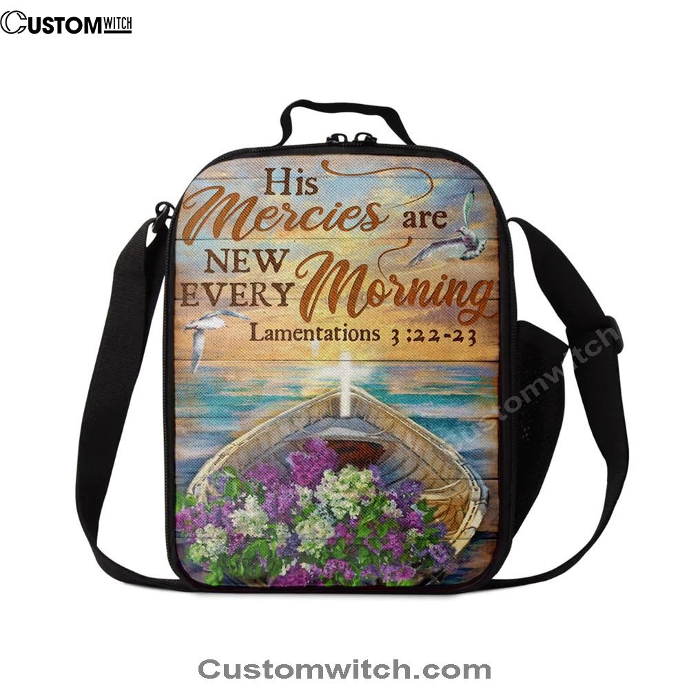 His Mercies Are New Every Morning Boat Flower Cross Lunch Bag, Christian Lunch Bag, Religious Lunch Box For School, Picnic