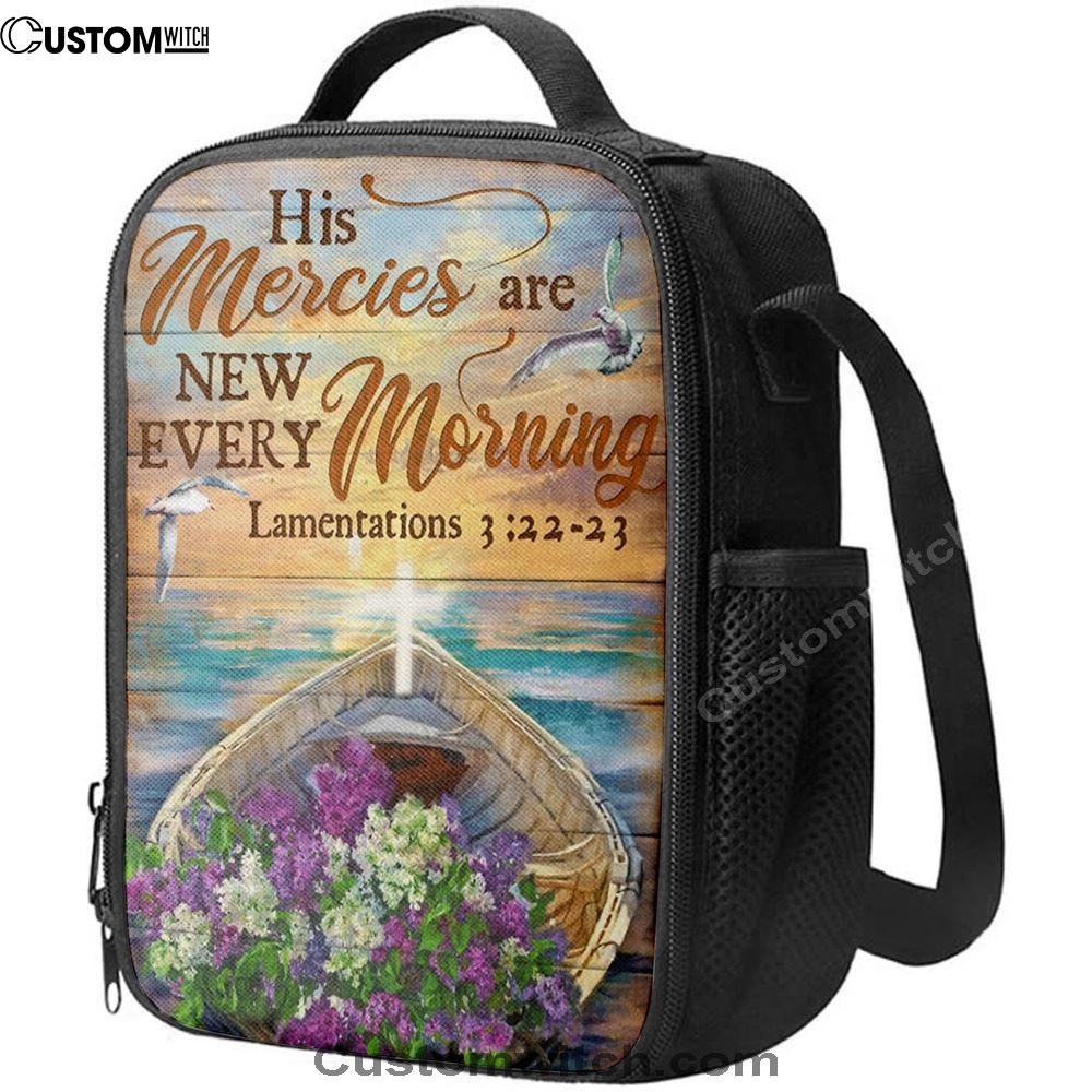 His Mercies Are New Every Morning Boat Flower Cross Lunch Bag, Christian Lunch Bag, Religious Lunch Box For School, Picnic