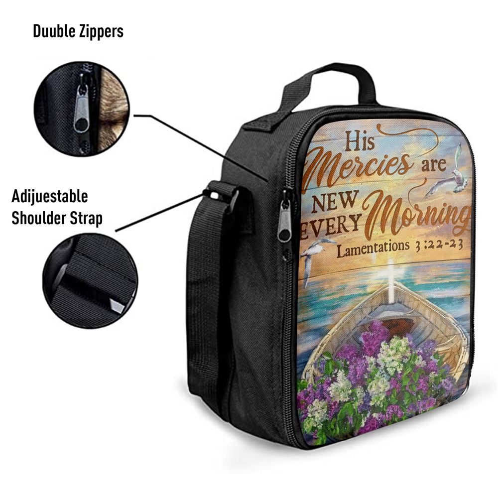 His Mercies Are New Every Morning Boat Flower Cross Lunch Bag, Christian Lunch Bag, Religious Lunch Box For School, Picnic