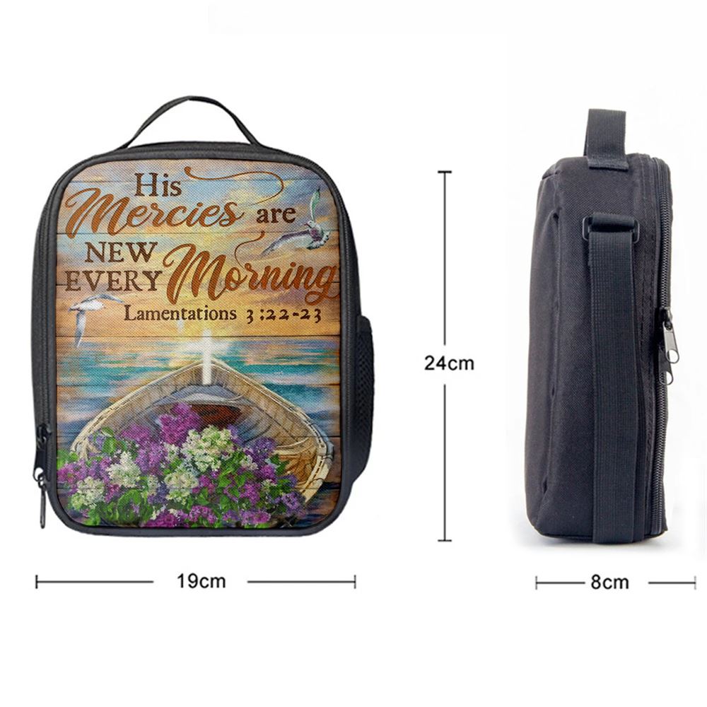 His Mercies Are New Every Morning Boat Flower Cross Lunch Bag, Christian Lunch Bag, Religious Lunch Box For School, Picnic