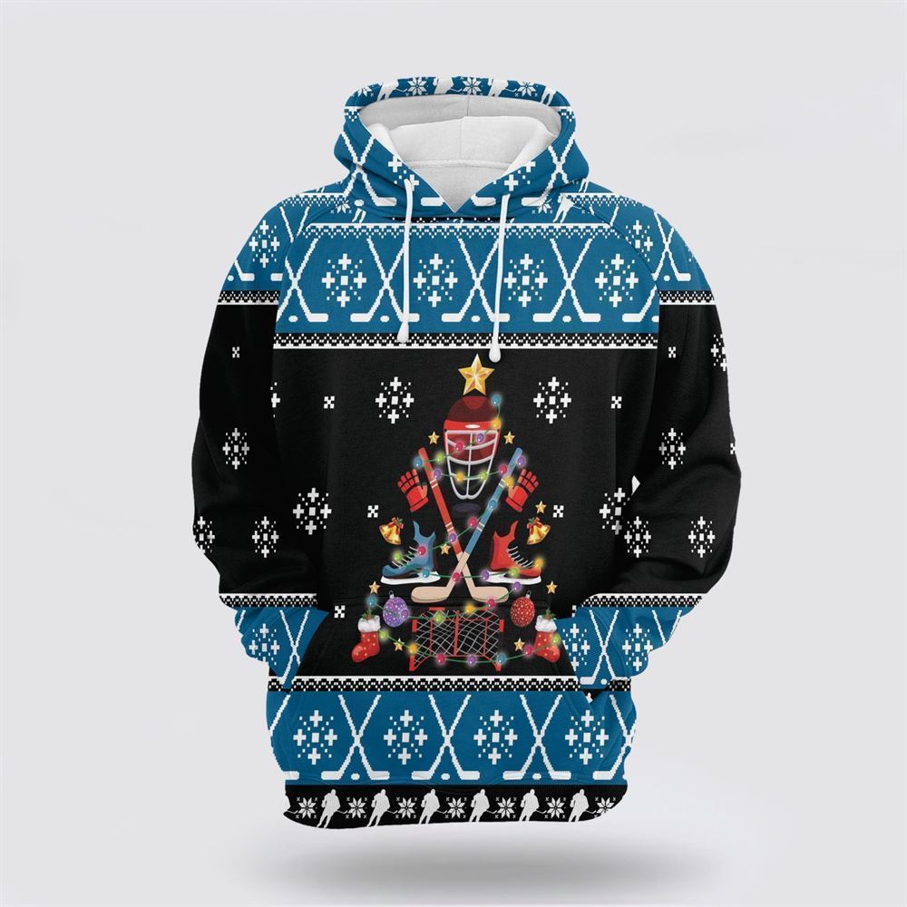 Hockey Christmas Tree All Over Print 3D Hoodie For Men & Women, Christmas Hoodie Cute, Christmas Gift, Christmas Fashion